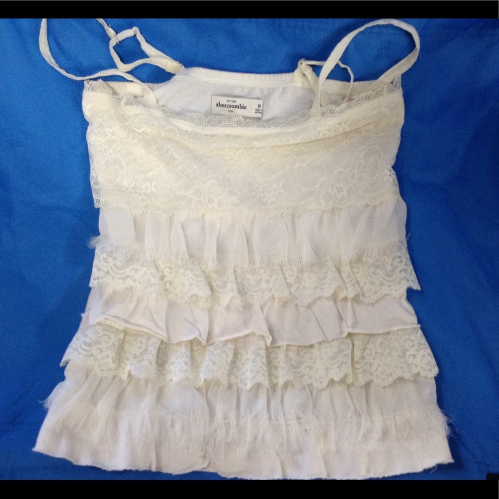 Abercrombie Kids Cream Lace Ruffled Tank Top